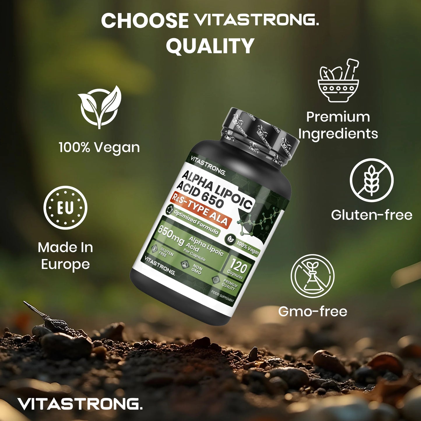 Vitastrong Alpha Lipoic Acid With Zinc 650mg Vegan Gluten Free 120 Capsules Type R And S Blend No GMOs by Beauty Bae