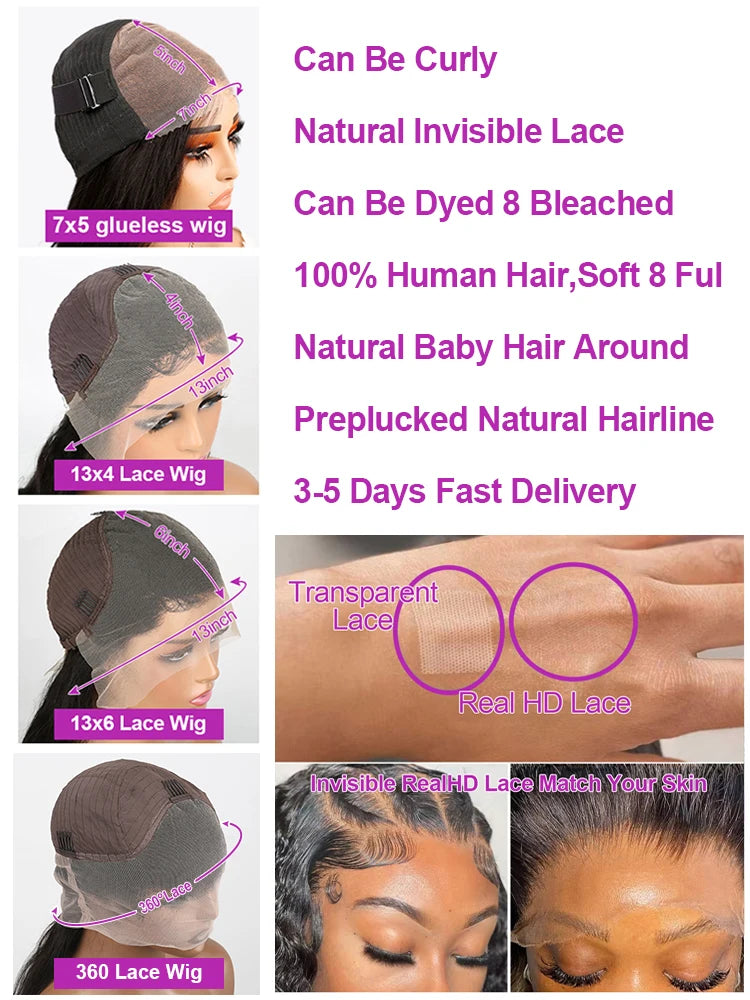 40 Inch Natural Black Glueless Lace Front Wig For Women 13x6 360 HD Lace Frontal Bone Straight Remy Human Hair by Beauty Bae