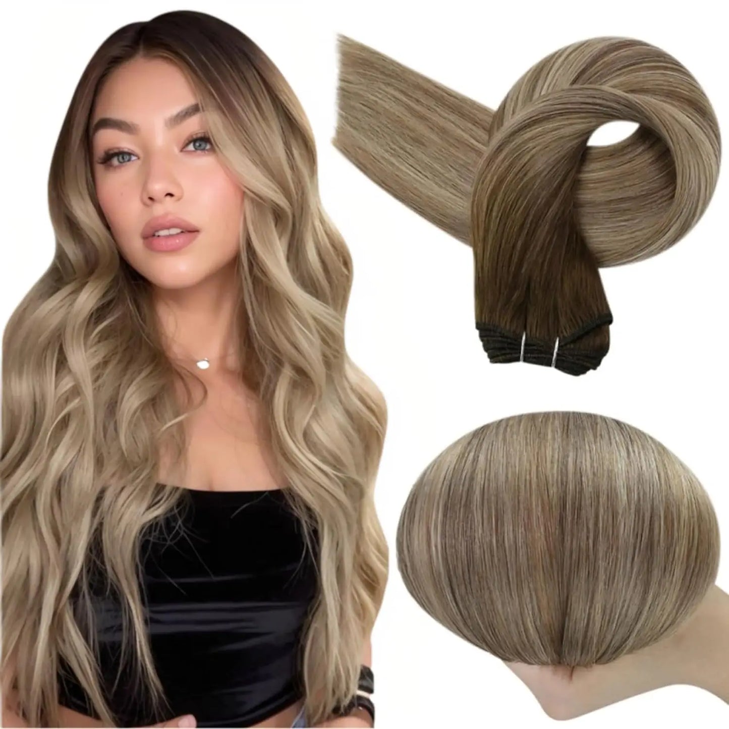 Remy Human Hair Weft Extensions 100g Silky Straight Ombre Blonde Sew in Double Weft for Salon by Beauty Bae