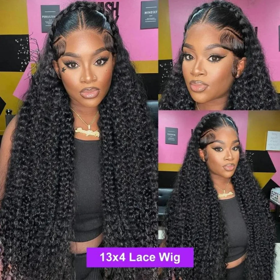 Swiss Lace Deep Wave Glueless HD Lace Frontal Wig 13X6 Brazilian Remy Hair 30 To 40 Inch Preplucked Natural Black by Beauty Bae