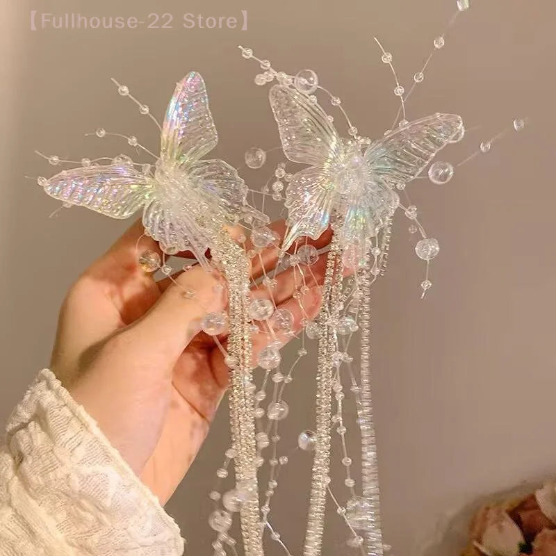 【MAX-22】Long Butterfly Beaded Tassel Hair Clip For Women Fairy Temperament Sweet Princess Hairpin Bride Hair Accessories by Beauty Bae