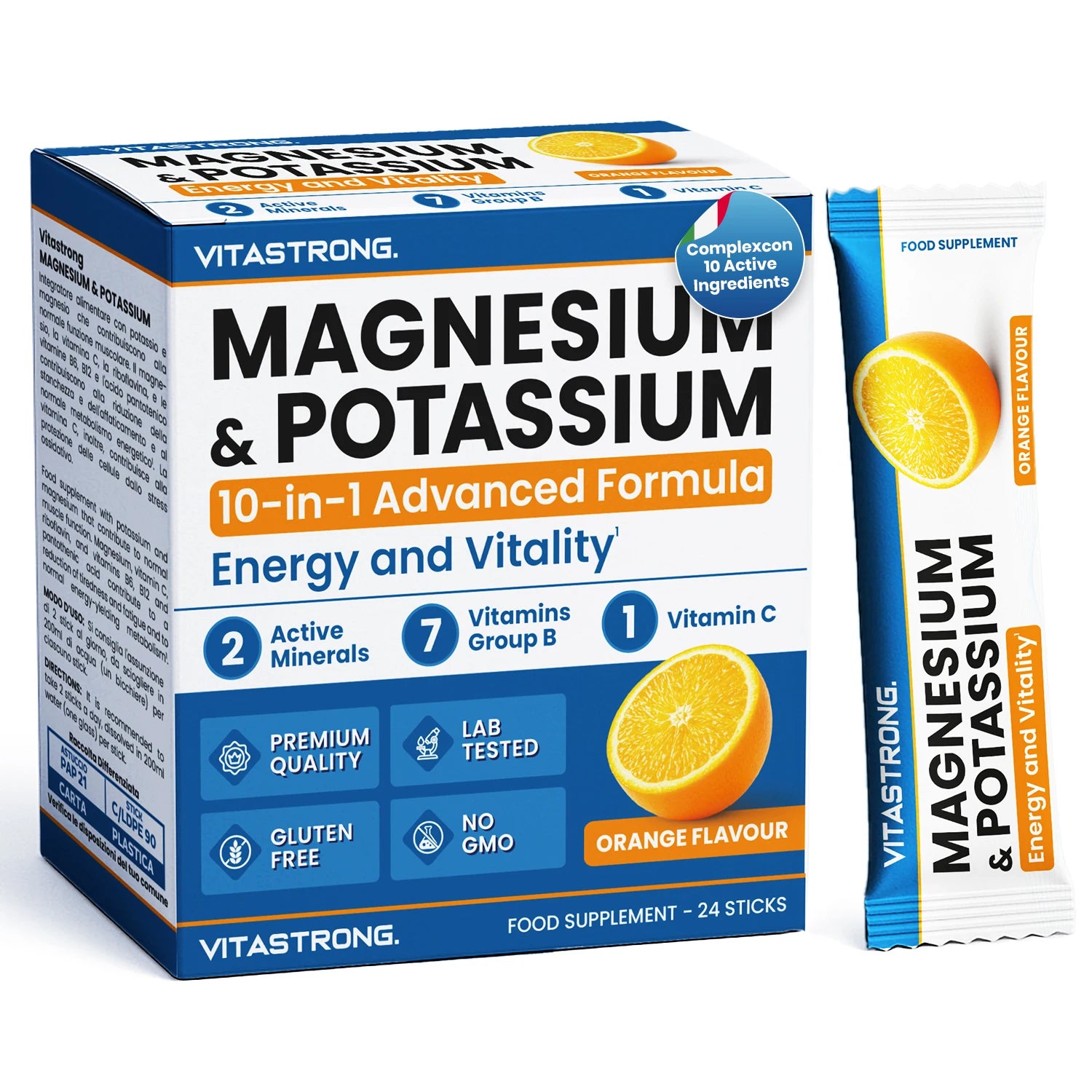 Vitastrong Magnesium And Potassium 10 In 1 Formula Sticks Orange Flavor With Vitamin C And B Vitamins 24 Count GMO Free by Beauty Bae