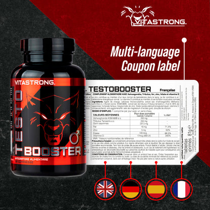 Testobooster Vitastrong Tribulus Terrestris Ashwagandha KSM66 Zinc Bisglycinate Vitamin D3 Iron Folic Acid Vegan Tablets by Beauty Bae