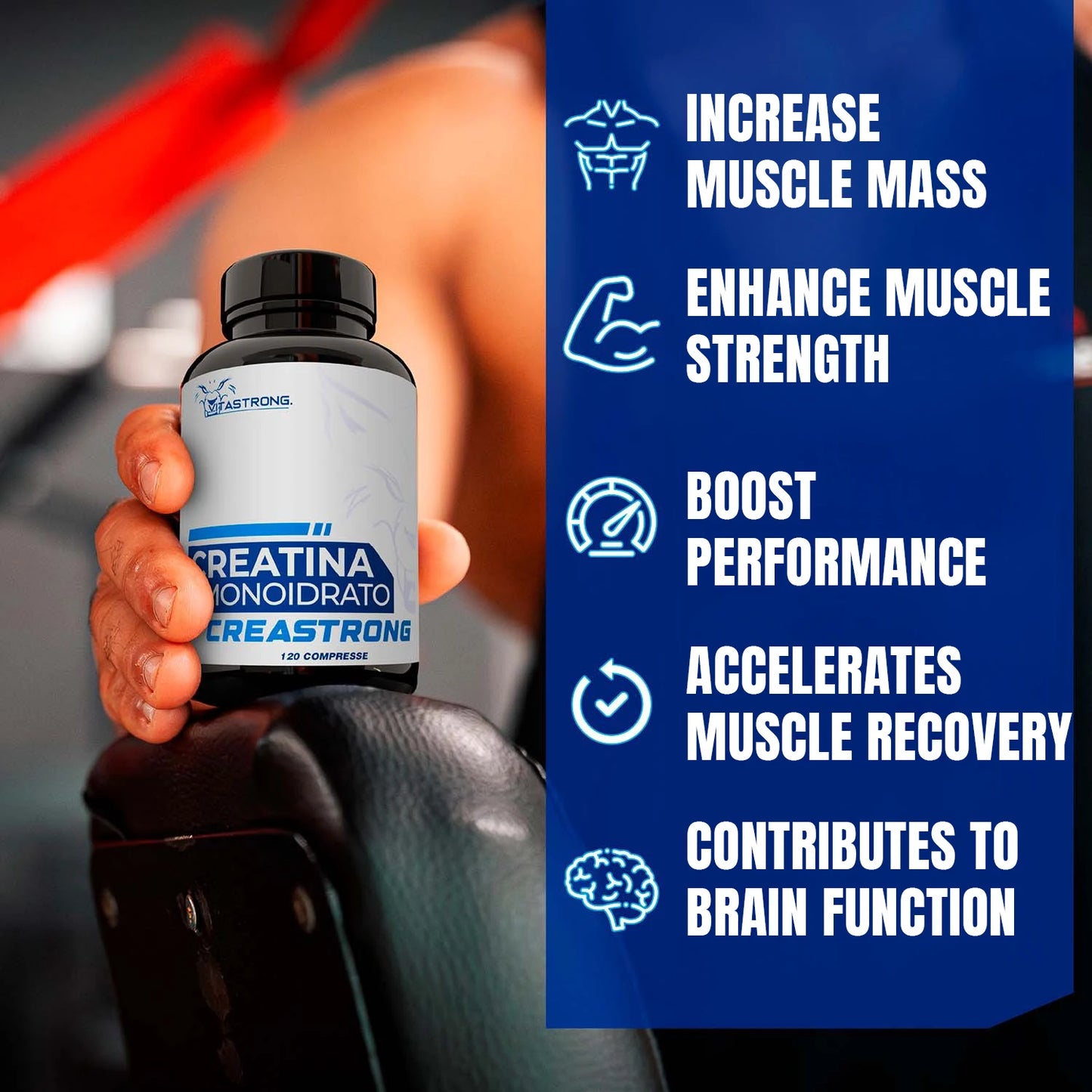 Vitastrong Creatine Monohydrate Tablets 3000 Mg GMO Free 120 Count For Pre Intra And Post Workout by Beauty Bae