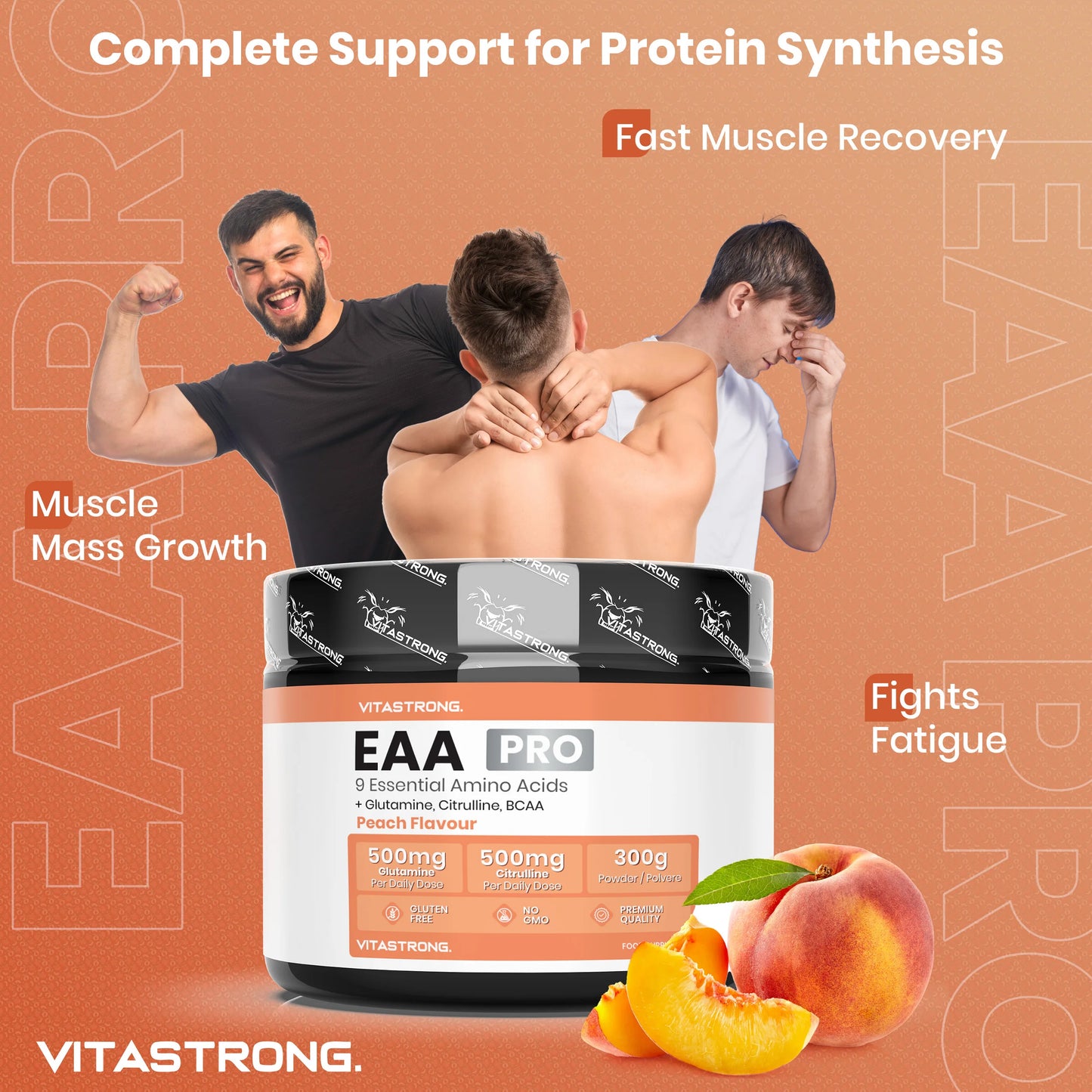 VITASTRONG Essential Amino Acids EAA Pro Powder Peach Flavor 9 Essential Amino Acids 300g by Beauty Bae