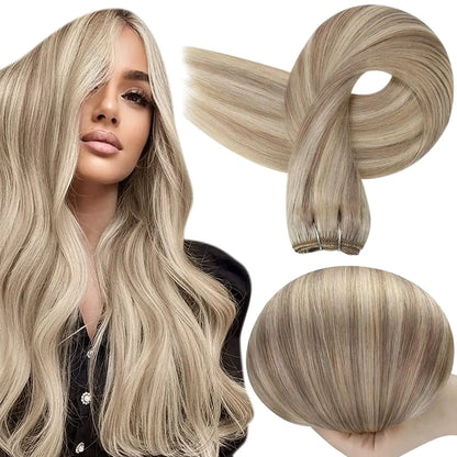Remy Human Hair Weft Extensions 100g Silky Straight Ombre Blonde Sew in Double Weft for Salon by Beauty Bae