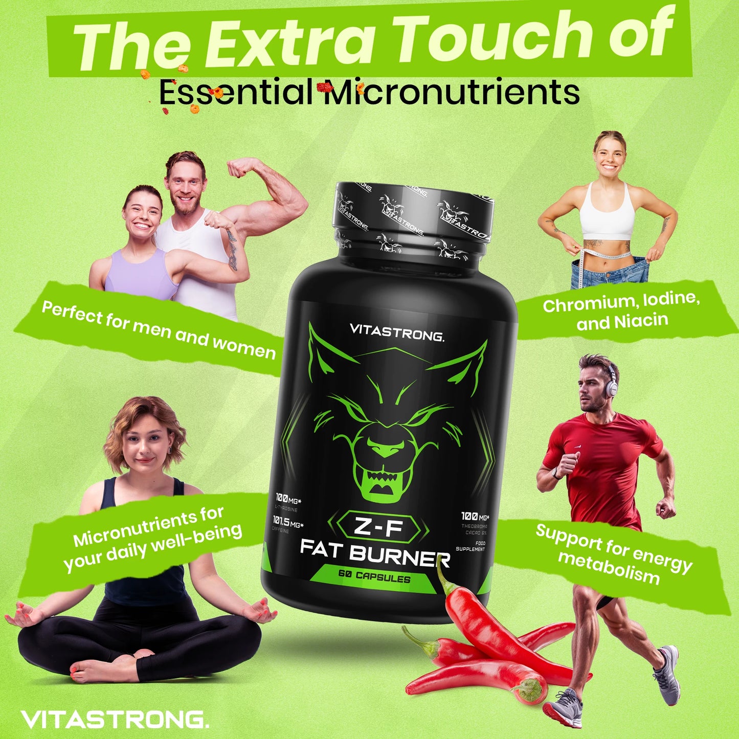 VITASTRONG ZF Fat Burner Capsules Thermogenic Support For Men And Women With Rhodiola Rosea Caffeine Niacin Iodine by Beauty Bae