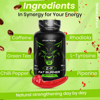 VITASTRONG ZF Fat Burner Capsules Thermogenic Support For Men And Women With Rhodiola Rosea Caffeine Niacin Iodine by Beauty Bae