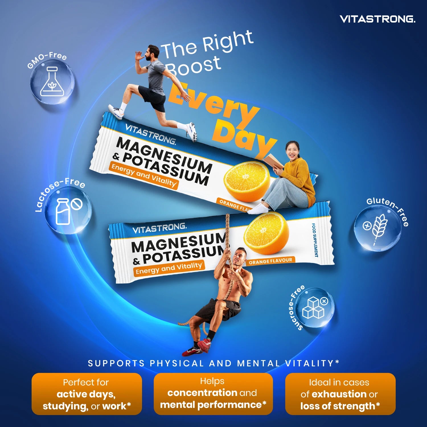 Vitastrong Magnesium And Potassium 10 In 1 Formula Sticks Orange Flavor With Vitamin C And B Vitamins 24 Count GMO Free by Beauty Bae