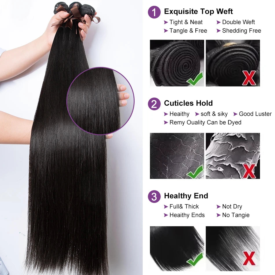 Straight Brazilian Remy Human Hair Bundles For Black Women Natural Looking Extensions Unprocessed Hair 1 3 4 Pieces by Beauty Bae