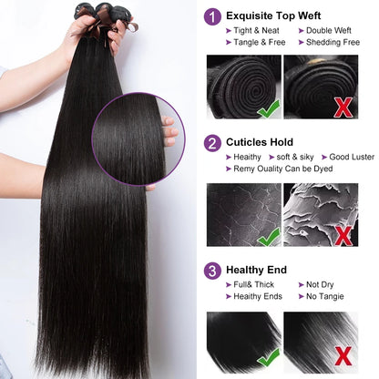 Straight Brazilian Remy Human Hair Bundles For Black Women Natural Looking Extensions Unprocessed Hair 1 3 4 Pieces by Beauty Bae