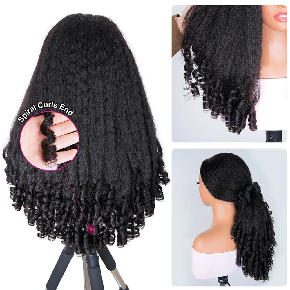 Kinky Straight Burmese Curly Half Wig Glueless Wear And Go 3 In 1 With Drawstring 30 Inch Length by Beauty Bae