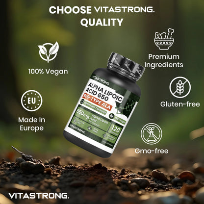Vitastrong Alpha Lipoic Acid With Zinc 650mg Vegan Gluten Free 120 Capsules Type R And S Blend No GMOs by Beauty Bae