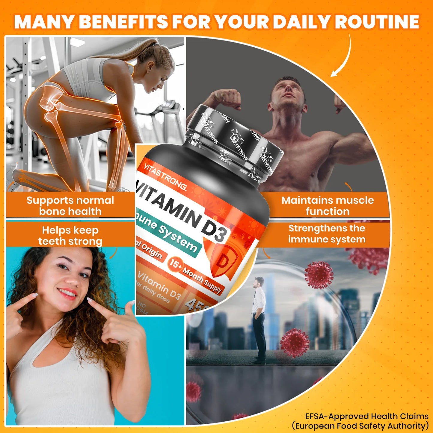 Vitamin D3 2000 IU High Potency 450 Tablets One Tablet Per Day 15 Plus Months Immune Support Bones Muscles Vitastrong by Beauty Bae