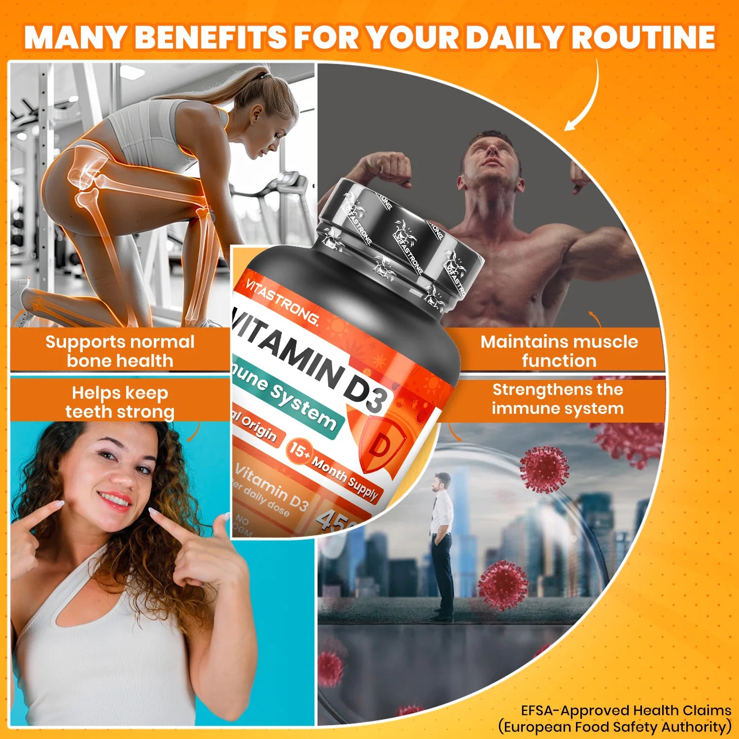 Vitamin D3 2000 IU High Potency 450 Tablets One Tablet Per Day 15 Plus Months Immune Support Bones Muscles Vitastrong by Beauty Bae