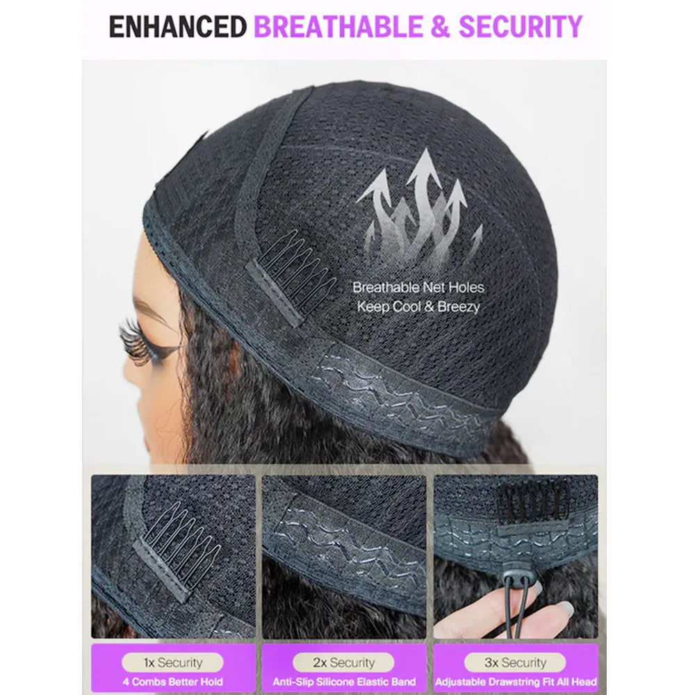 Kinky Straight Burmese Curly Half Wig Glueless Wear And Go 3 In 1 With Drawstring 30 Inch Length by Beauty Bae