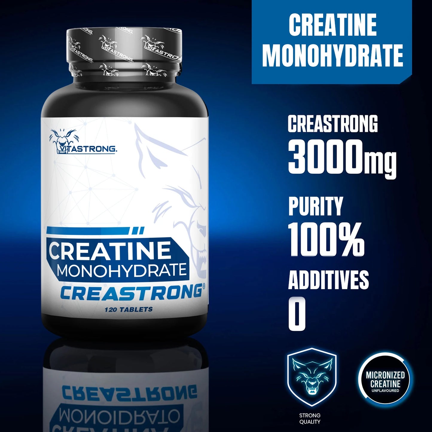 Vitastrong Creatine Monohydrate Tablets 3000 Mg GMO Free 120 Count For Pre Intra And Post Workout by Beauty Bae