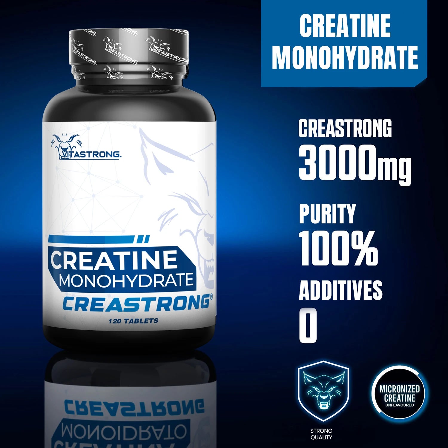 Vitastrong Creatine Monohydrate Tablets 3000 Mg GMO Free 120 Count For Pre Intra And Post Workout by Beauty Bae