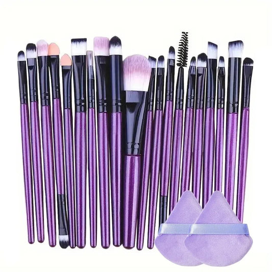 20pc Synthetic Makeup Brushes with non-porous synthetic fibers assorted plastic handles and metal ferrules for face and eye application
