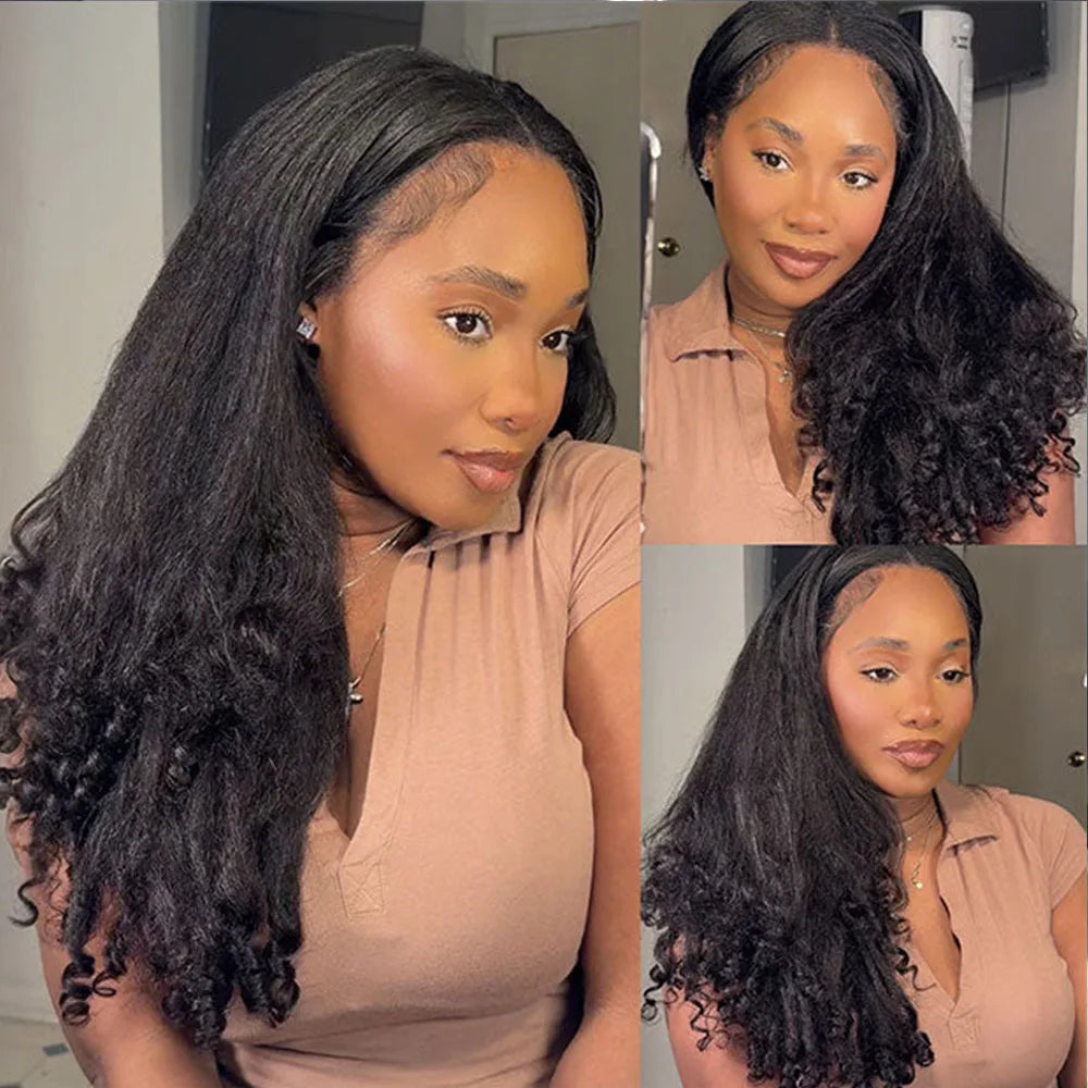 Kinky Straight Burmese Curly Half Wig Glueless Wear And Go 3 In 1 With Drawstring 30 Inch Length by Beauty Bae