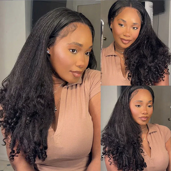 Kinky Straight Burmese Curly Half Wig Glueless Wear And Go 3 In 1 With Drawstring 30 Inch Length by Beauty Bae