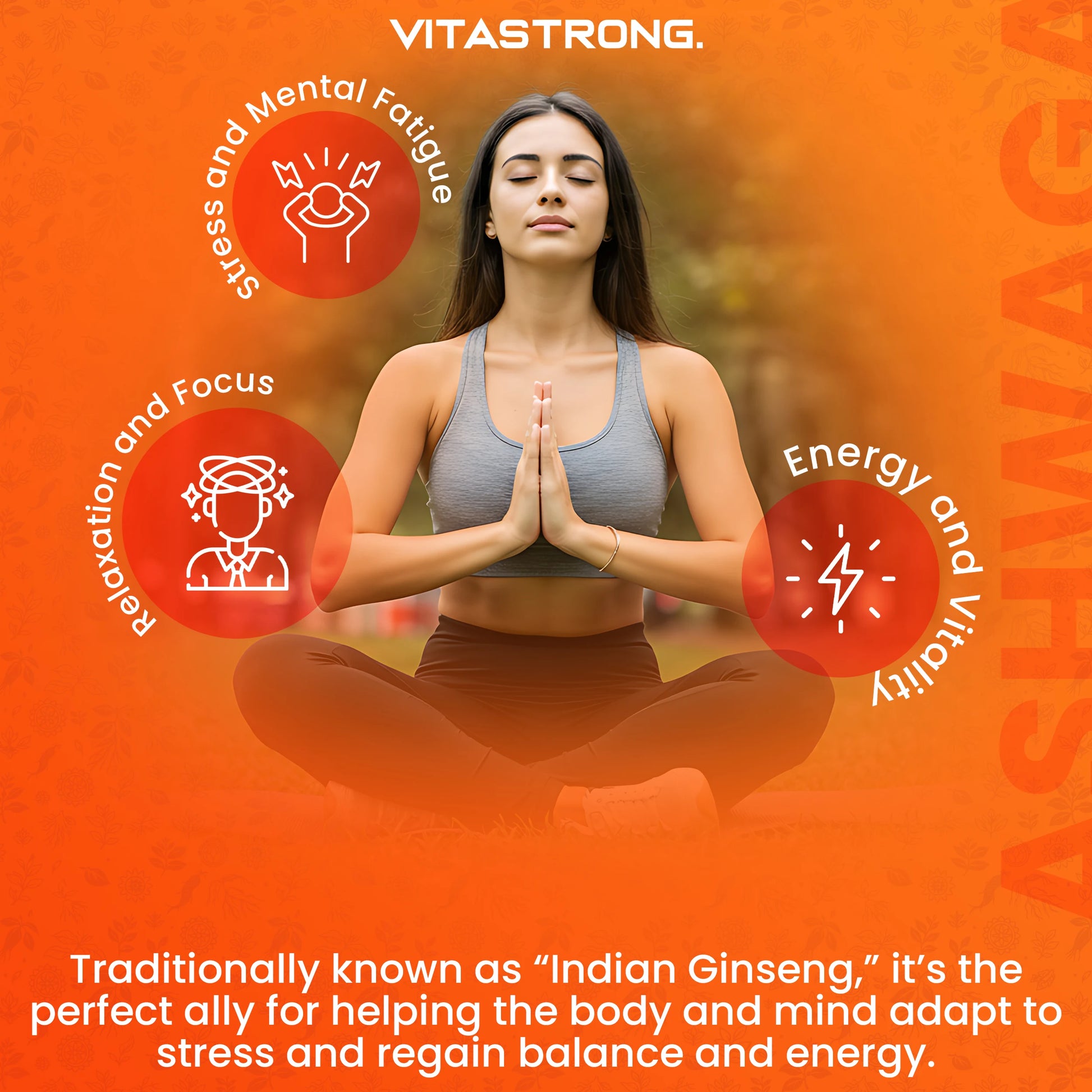 Vitastrong Ashwagandha KSM66 60 Tablets Natural Stress Support Energy Focus Vegan Gluten Free Lactose Free Men and Women by Beauty Bae