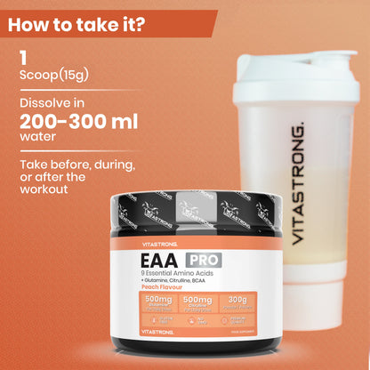 VITASTRONG Essential Amino Acids EAA Pro Powder Peach Flavor 9 Essential Amino Acids 300g by Beauty Bae