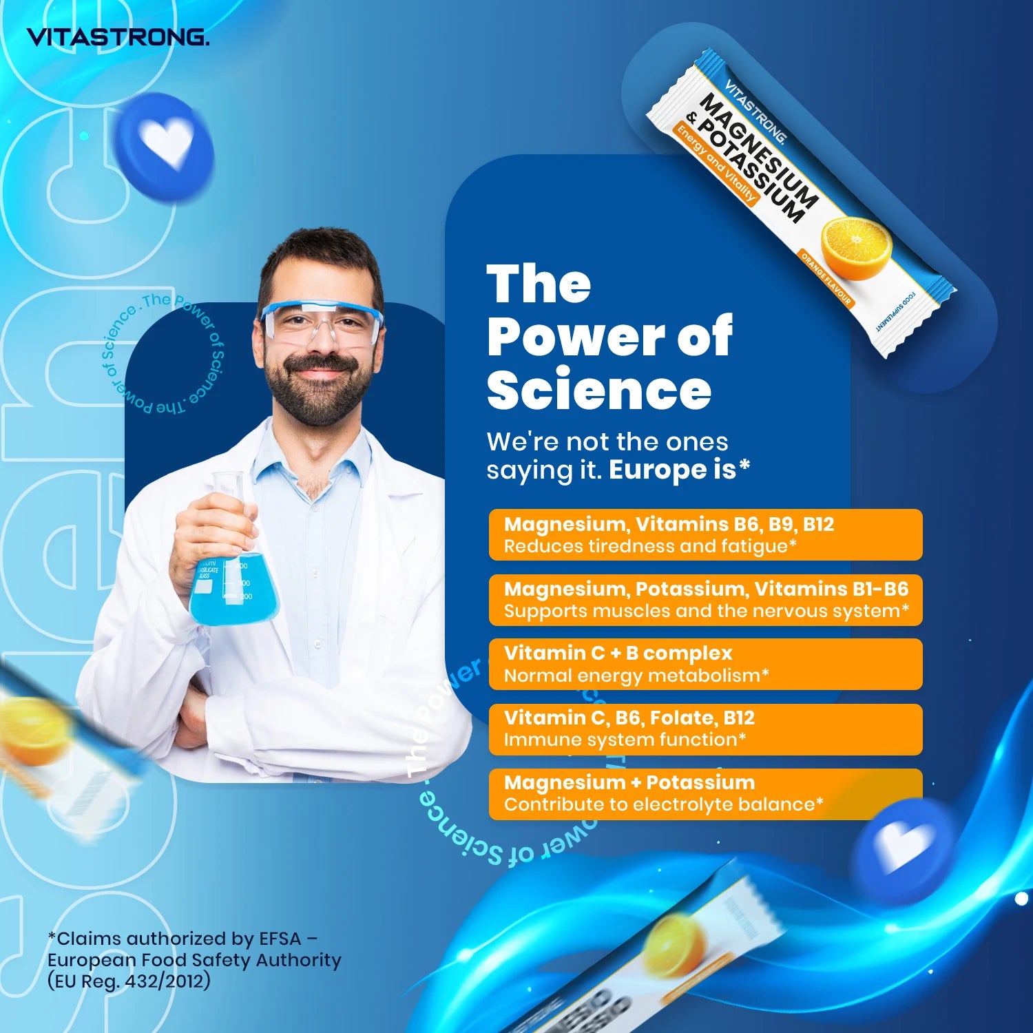 Vitastrong Magnesium And Potassium 10 In 1 Formula Sticks Orange Flavor With Vitamin C And B Vitamins 24 Count GMO Free by Beauty Bae