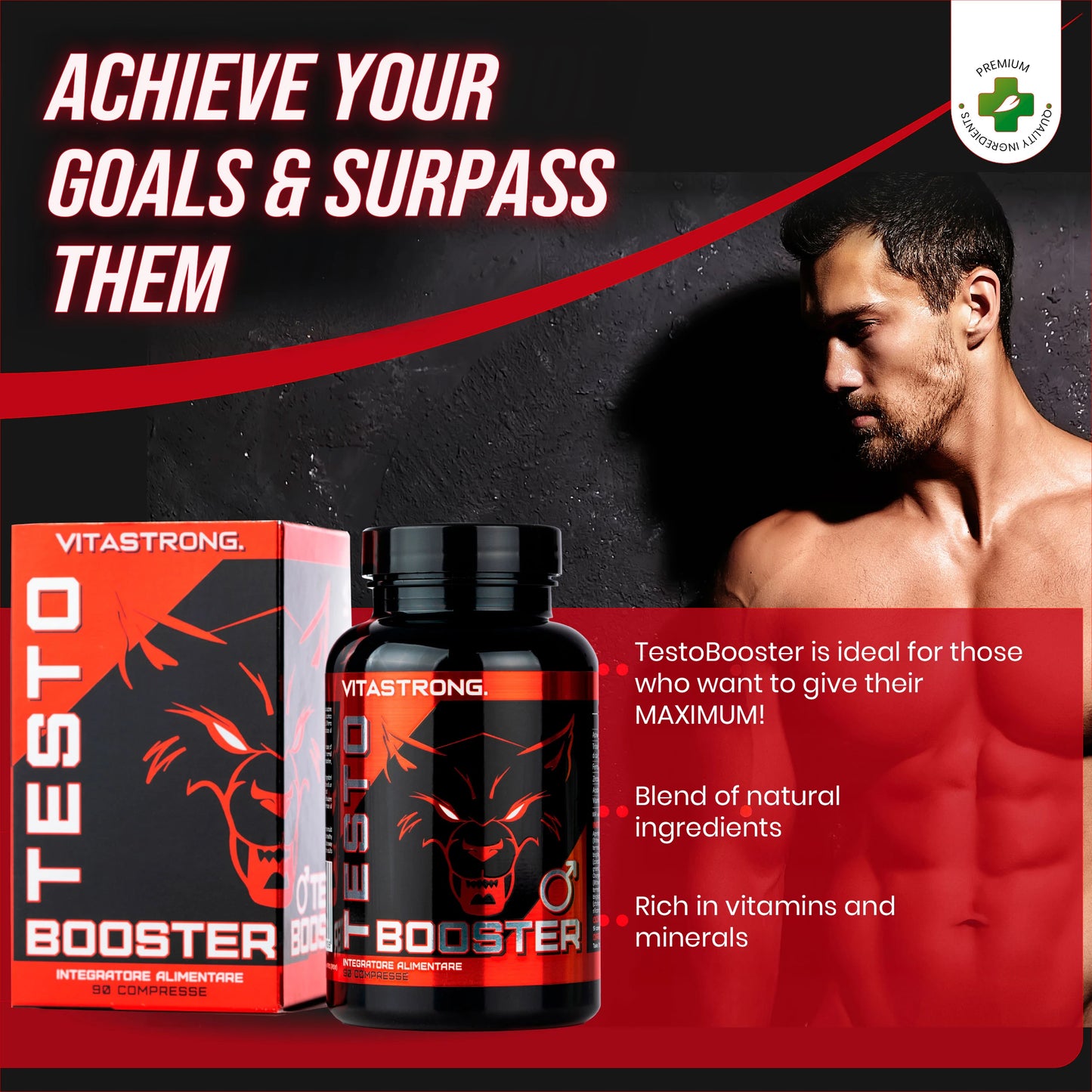 Testobooster Vitastrong Tribulus Terrestris Ashwagandha KSM66 Zinc Bisglycinate Vitamin D3 Iron Folic Acid Vegan Tablets by Beauty Bae