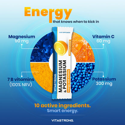 Vitastrong Magnesium And Potassium 10 In 1 Formula Sticks Orange Flavor With Vitamin C And B Vitamins 24 Count GMO Free by Beauty Bae