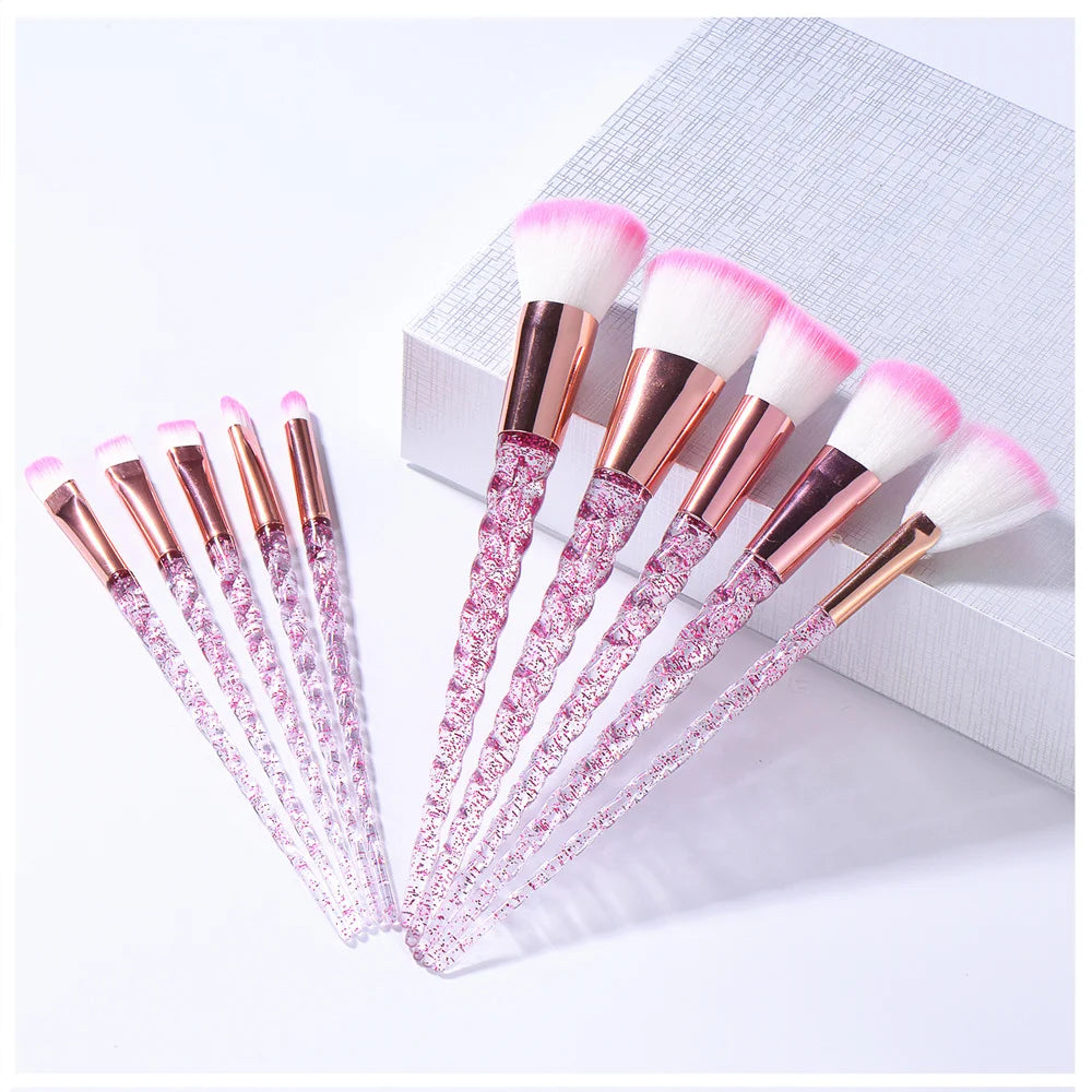 10pcs Crystal Makeup Brush Set with nylon and wool fiber bristles and crystal plastic handles
