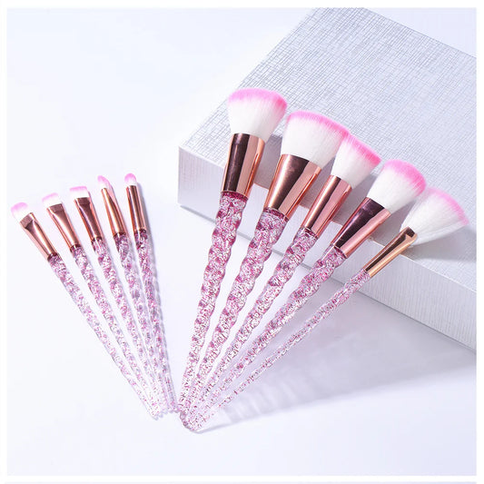 10pcs Crystal Makeup Brush Set with nylon and wool fiber bristles and crystal plastic handles