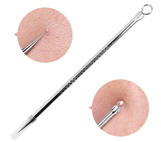 Stainless blackhead extractor with 6mm needle tip and circular loop stainless steel compact tool