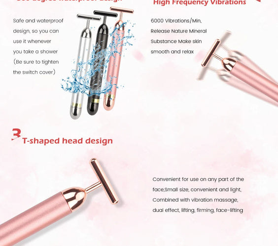 24K Gold Vibrating Face Lifter- Anti-Agir Facial Massager.