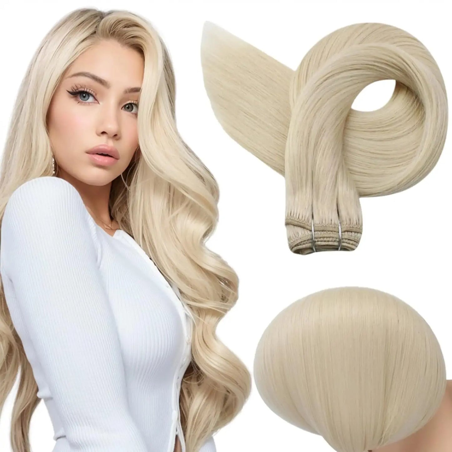 Remy Human Hair Weft Extensions 100g Silky Straight Ombre Blonde Sew in Double Weft for Salon by Beauty Bae