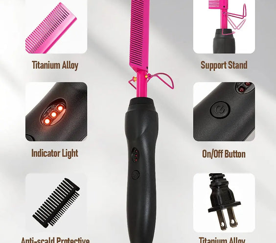 Pink Electric Hot Comb 210°C