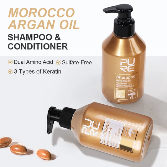 PURC Morocco Argan Oil Shampoo And Conditioner Set For Damaged Frizzy Hair Sulfate Free Nourishing Care Unisex 2 Piece by Beauty Bae
