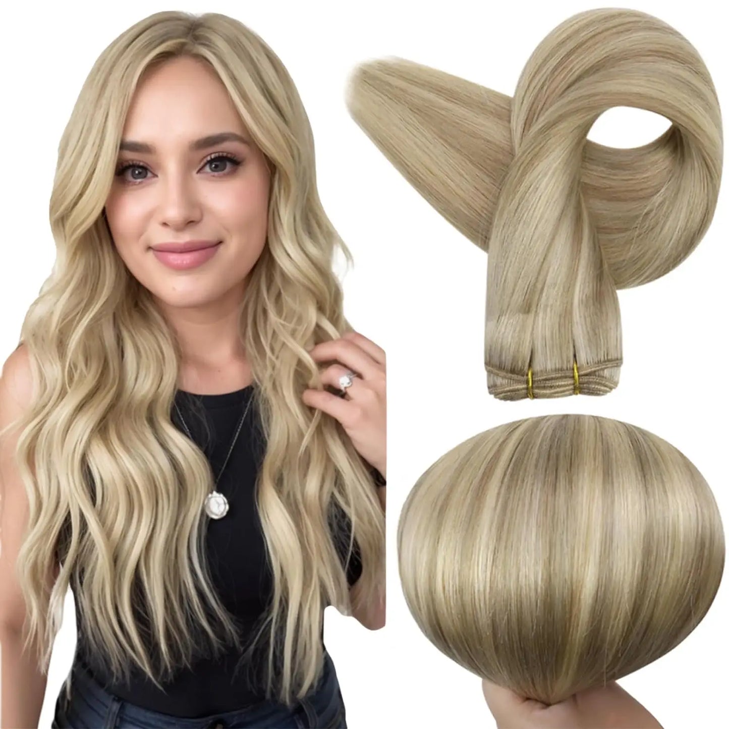 Remy Human Hair Weft Extensions 100g Silky Straight Ombre Blonde Sew in Double Weft for Salon by Beauty Bae