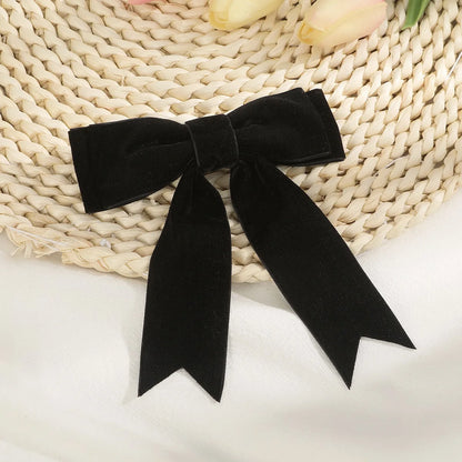 Velvet Bow Hair Barrette for Women and Girls Ponytail Hairpin Red and Black Ribbon Hair Clip Fashion Accessories by Beauty Bae