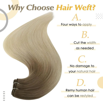 Remy Human Hair Weft Extensions 100g Silky Straight Ombre Blonde Sew in Double Weft for Salon by Beauty Bae