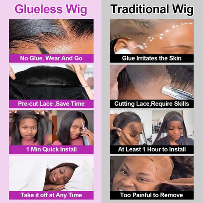 100% Human Hair Glueless Lace Front Wig 13x6 Short Bob Half Lace HD Frontal Brazilian Black Wear and Go by Beauty Bae