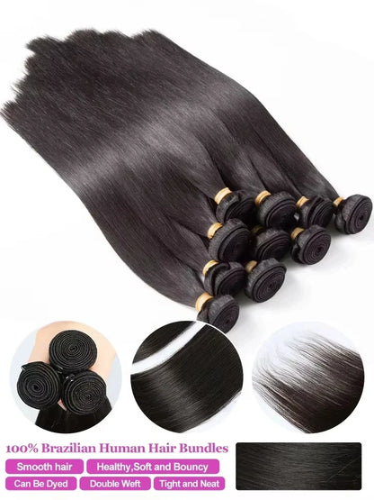 26 28 30 Inches Straight Brazilian Remy Human Hair Bundles Weave 100 Percent DoubleWeft Natural Black For Women by Beauty Bae