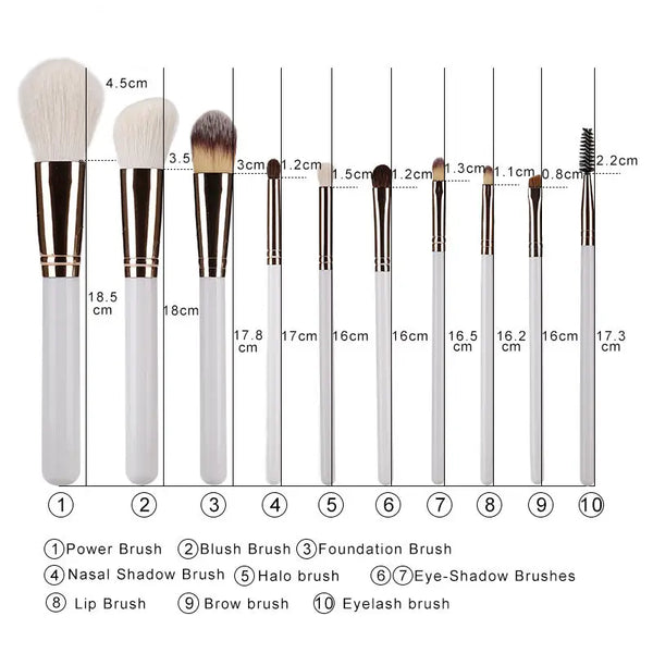 10-Pc Wool Makeup Brush Set - Beauty Bae