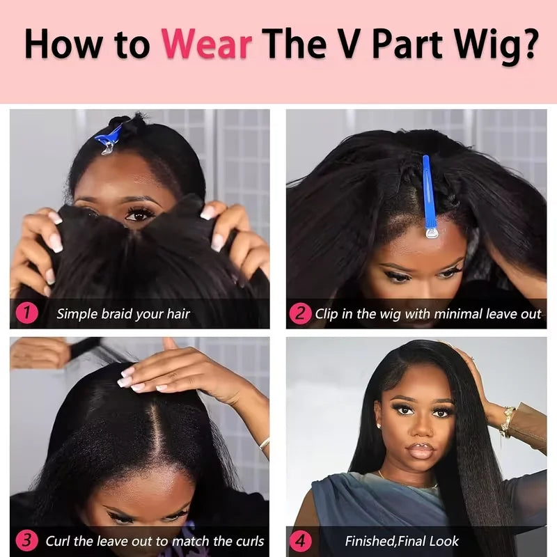 Kinky Straight V Part Human Hair Wig Glueless U Part 100 Percent Human Hair 220 Percent Density Wave 16 To 40 Inches by Beauty Bae