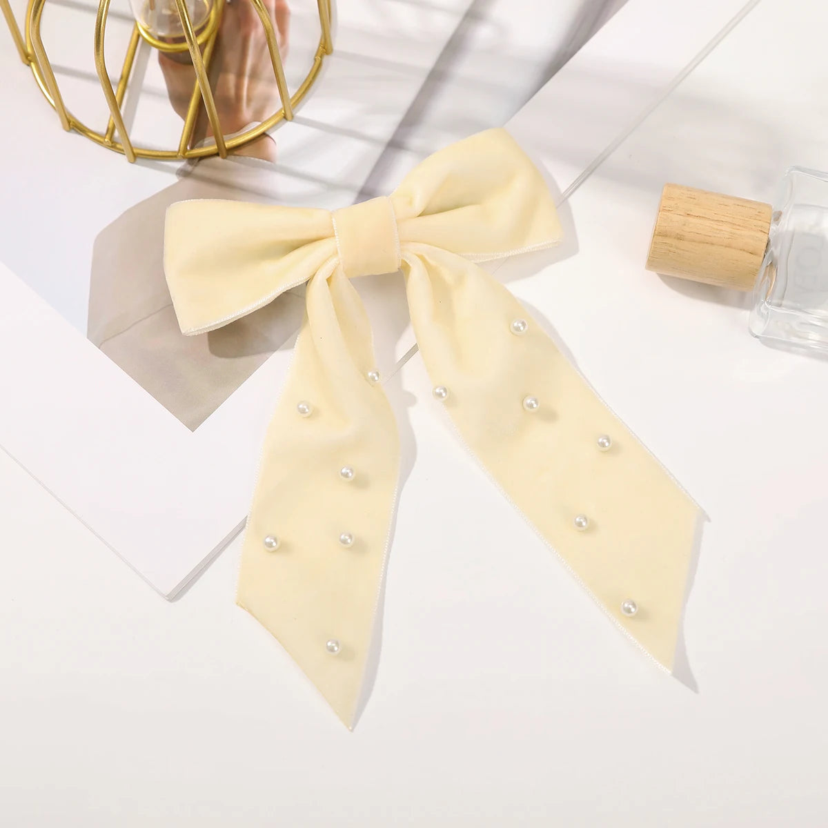 Velvet Bow Hair Barrette for Women and Girls Ponytail Hairpin Red and Black Ribbon Hair Clip Fashion Accessories by Beauty Bae