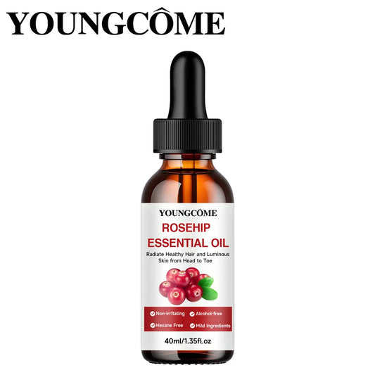 Pure Rosehip Facial Oil amber bottle with dropper labeled 100% undiluted Made in Mainland China YH0892