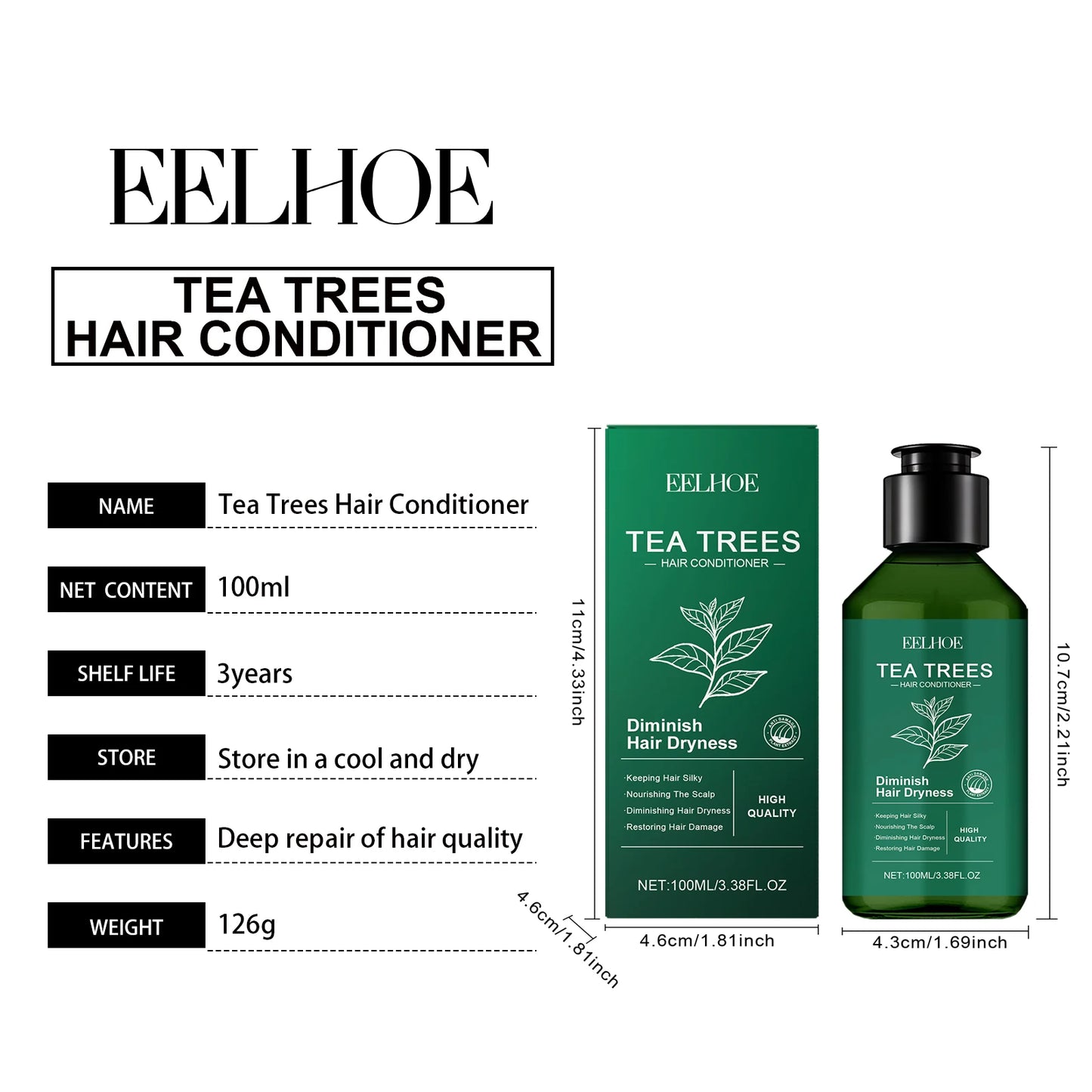 Tea Tree Shampoo and Conditioner Set for Dandruff Control and Scalp Care Oil Control Smoothing Shiny Hair 100ml by Beauty Bae