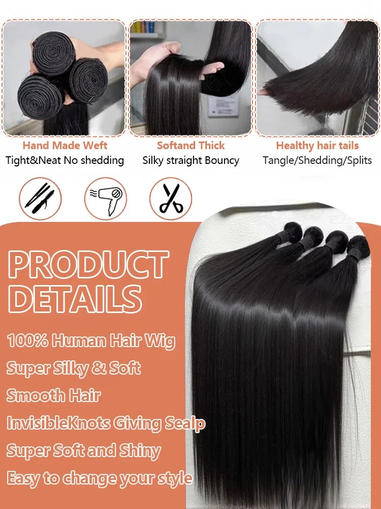 26 28 30 Inches Straight Brazilian Remy Human Hair Bundles Weave 100 Percent DoubleWeft Natural Black For Women by Beauty Bae