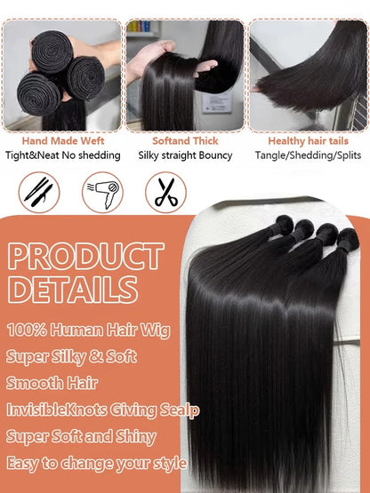 26 28 30 Inches Straight Brazilian Remy Human Hair Bundles Weave 100 Percent DoubleWeft Natural Black For Women by Beauty Bae