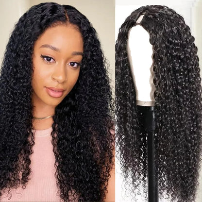 Kinky Straight V Part Human Hair Wig Glueless U Part 100 Percent Human Hair 220 Percent Density Wave 16 To 40 Inches by Beauty Bae